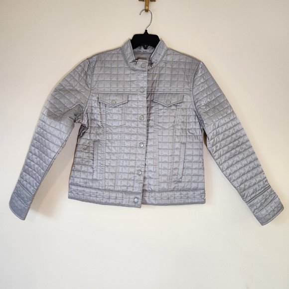 Gap Quilted Silver Unlined LS Jean Jacket Large - Picture 2 of 14